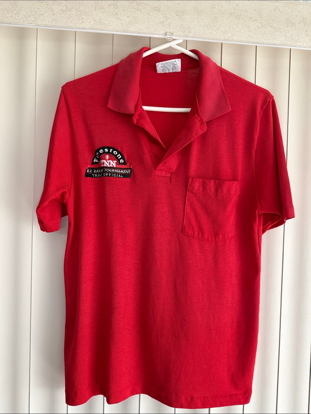 Vintage Men’s Red Polo Race Official from Firestone & TNN E.T Racing Tournament